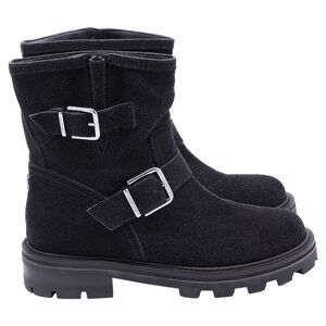 Jimmy Choo Youth II Glitter-Effect Ankle Boots in Black Glitter